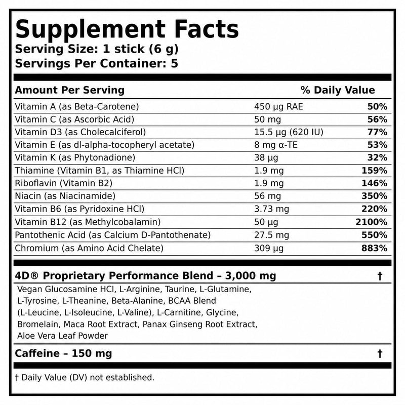 4D Total Body Supplements - Pina Colada 5 Unit Drink Mixes - Electrolytes, Aminos, Vitamins & Energy Powder Packets - Zero Calories & Sugars - Gluten Free, Non-GMO, Keto & Vegan Friendly 1 Box (5 Count)