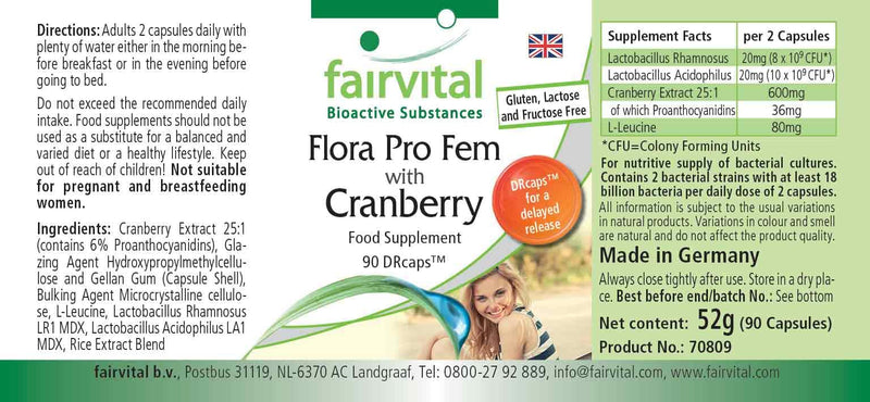 [Australia] - Fairvital | Lactobacilli with Cranberry - 90 capsules - in DRCaps™ time-release capsules - Lactobacillus rhamnosus - Lactobacillus acidophilus 