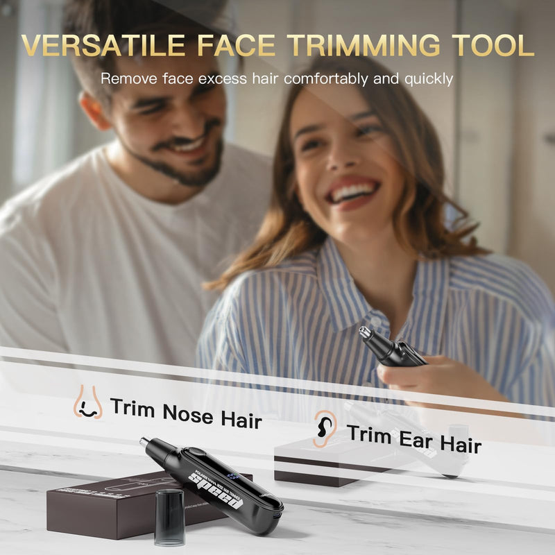 coldSky Ear & Nose Hair Trimmer with LED Display for Men Women - Professional Painless Eyebrow & Facial & Nose Hair Trimmer, USB Rechargeable, Dual-Edge Blades for Smoother Cutting Black