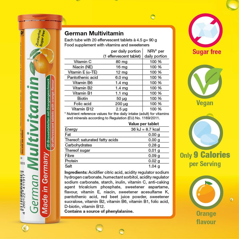 German Immun Boost Package 60 Pcs. - Vegan, Zero Sugar - Drink Effervescent Tablets - Vitamin C, Zinc, Multivitamin - T&D Pharma - Made in Germany Orange, Peach Passionfruit 60 count (Pack of 1)