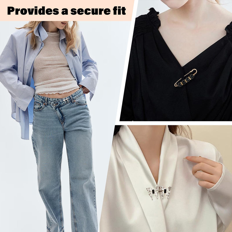 [Australia] - Chanaco Pant Waist Tightener, 14Pcs Jean Buttons Pins for Loose Jeans, Adjustable Bow Waist Cincher Clip, Metal Star Brooch for Clothing Decoration No Sew Pants Clips to Tighten Waist 