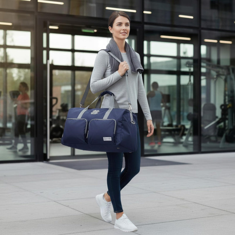 Lucky Brand Large Duffle Bag for Travel, Foldable Weekender Overnight Bag | Travel Duffel bag, Adjustable Shoulder Strap, Front Zip Pockets, Spacious Capacity, Unisex Lightweight Travel Bag for Flights Navy 65L
