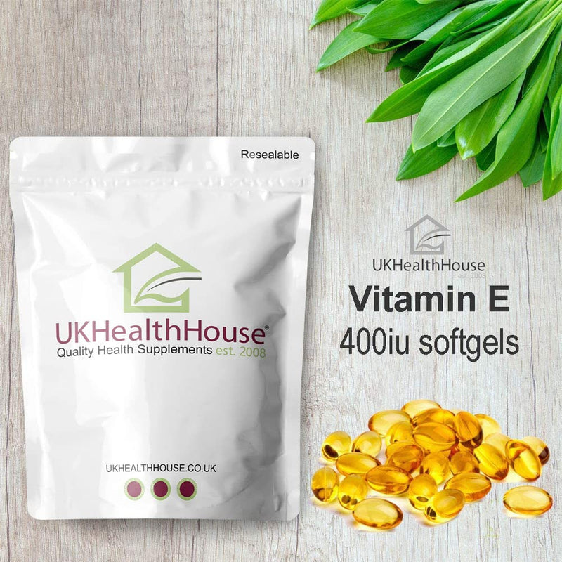 UKHealthHouse Premium - Vitamin E 400iu Capsules x 180 - Anti-Oxidant, Gluten Free, Dairy Free, Highly Absorbable, Skin Support