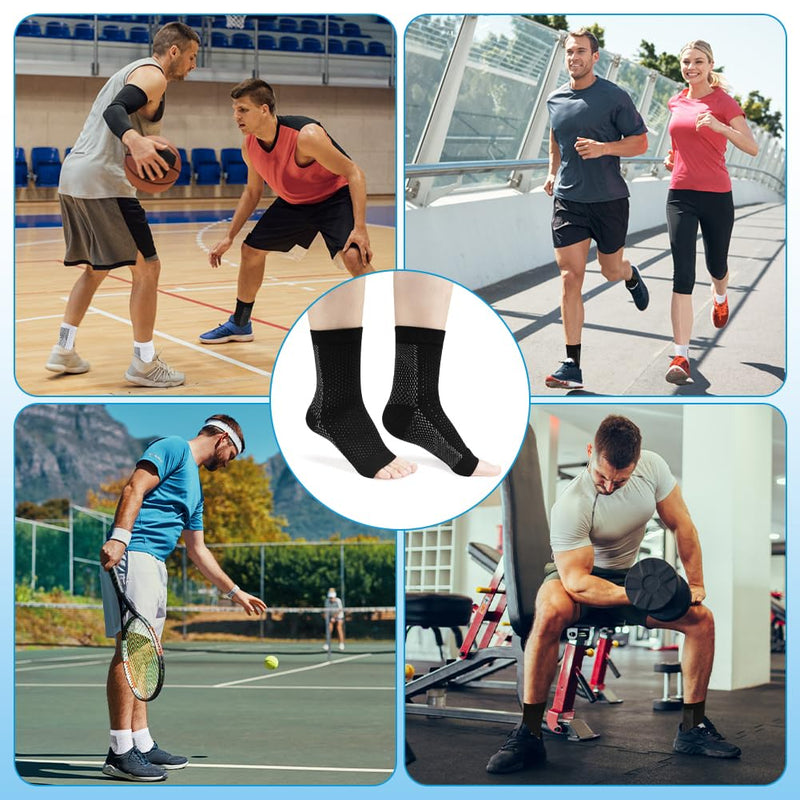 [Australia] - ACWOO ankle bandage pack of 8, ankle bandage compression socks for men and women, bandage ankle neuropathy socks for plantar fasciitis, arthritis, ACL, joint pain, heel spurs, sports S/M black 