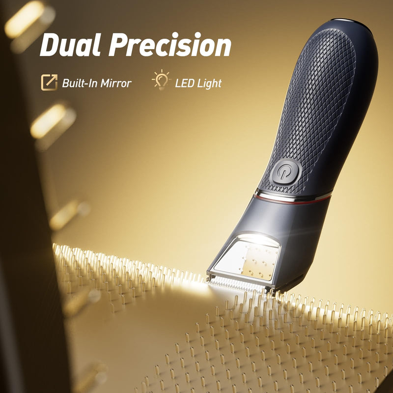 [Australia] - Body Hair Trimmer for Men: Pubic Hair Trimmer with Mirror & LED Light - Electric Ball Shavers with Ceramic Blades & Travel Lock - Body Groomer IPX7 Waterproof Wet/Dry Use for Groin/Legs/Chest 