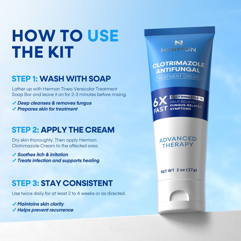 [Australia] - Hermon Clotrimazole Antifungal Treatment Cream & Soap Kit: Antifungal Cream for Athletes Foot, Jock Itch, Ringworm with Anti Fungal Soap - Relieves Itching Burning Cracking - 57g Tube / 113g Bar 