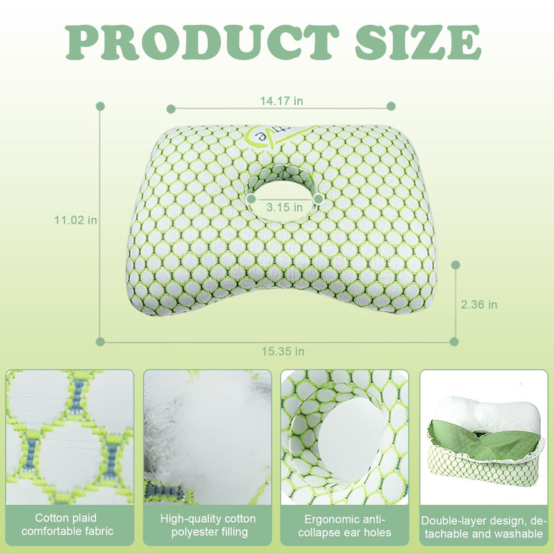 [Australia] - Ear Piercing Pillow for Side Sleepers with an Ear Hole for CNH and Ear Pain Ear Inflammation Pressure Sores, Washable and Adjustable Ear Guard Pillow（Green） Green 