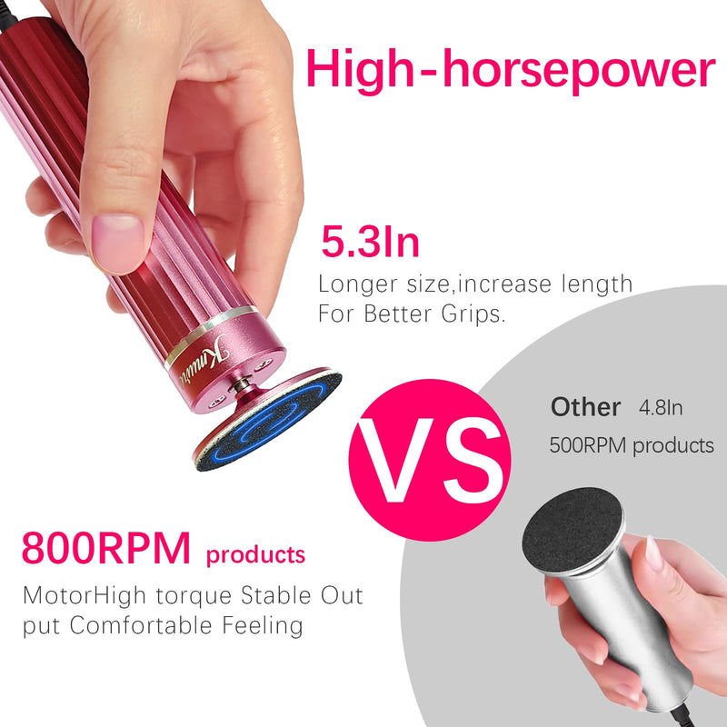 [Australia] - 5.3'' Electric Foot Callus Remover with 80pcs Sandpaper Discs & Brush, Professional Aluminum Ergonomic Pedicure Tool, Stepless Speed & Reverse Control for Dead Skin Removal (Pink) Pink 