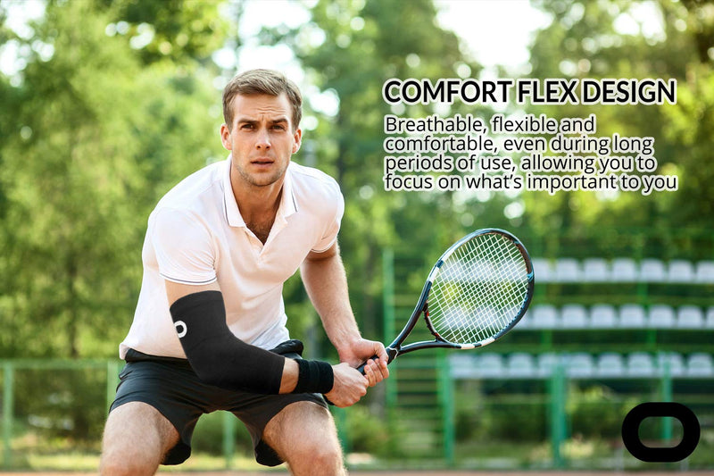 [Australia] - Elbow Brace Compression Sleeve (1 Pair) - Instant Arm Support Elbow Sleeves for Tendonitis, Arthritis, Bursitis, Golfers & Tennis Elbow Brace, Treatment, Workouts, Weightlifting, Pain Relief, Recovery Medium (11.0-12.5") Elbow Circumference Black 