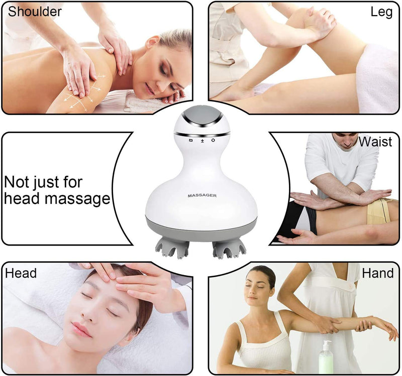 [Australia] - cotsoco Electric Scalp Head Massager, Cordless Hair Massage Waterproof Head Massager with 4 Heads 84 Nodes for Hair Growth, Stress Release Massage & Deep Clean, Gifts for Mom, White 