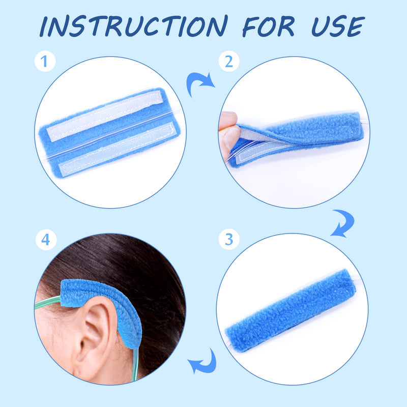 [Australia] - 4 Pack Nasal Cannula Ear Cushions Oxygen Cannula Face Soft Cover for Oxygen Users to Help Relieve Ear Pain and Prevent Cheek Indentation Discomfort(Blue) 4-blue 