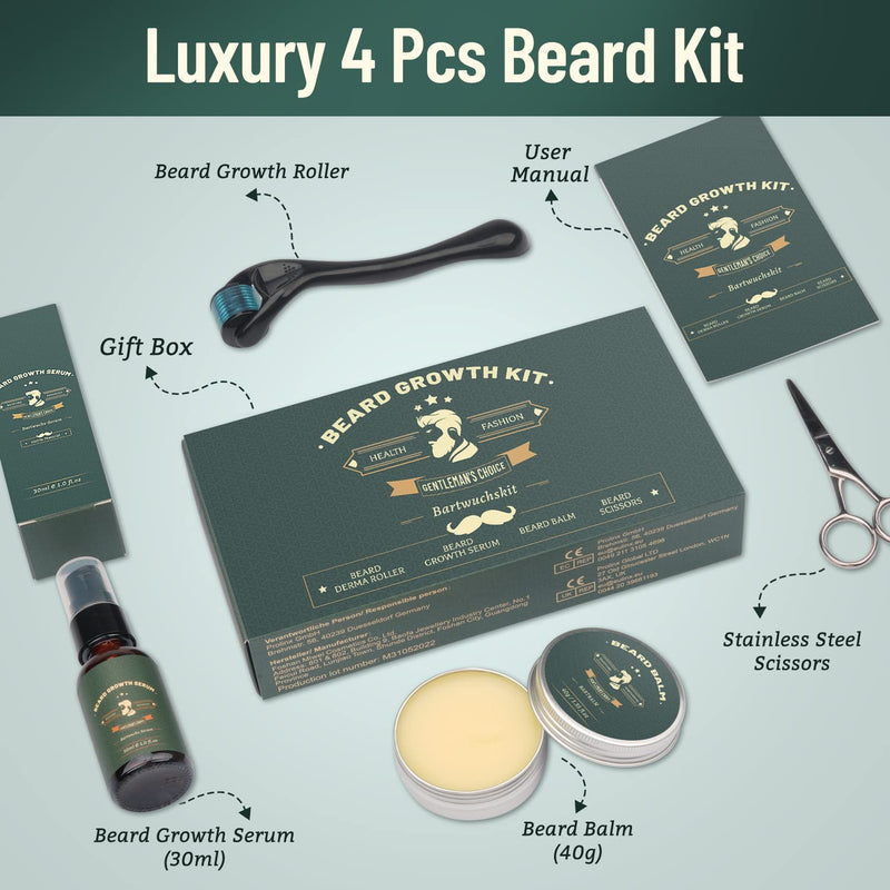 [Australia] - KHOLEZ Beard Growth Kit for Father's Day Christmas Gifts, Beard Growth Set - Beard Growth Products for Men with Beard Roller 0.25 mm, Beard Balm, Beard Scissors, Beard Growth Beard Oil, Beard Growth Beard Care Kit 