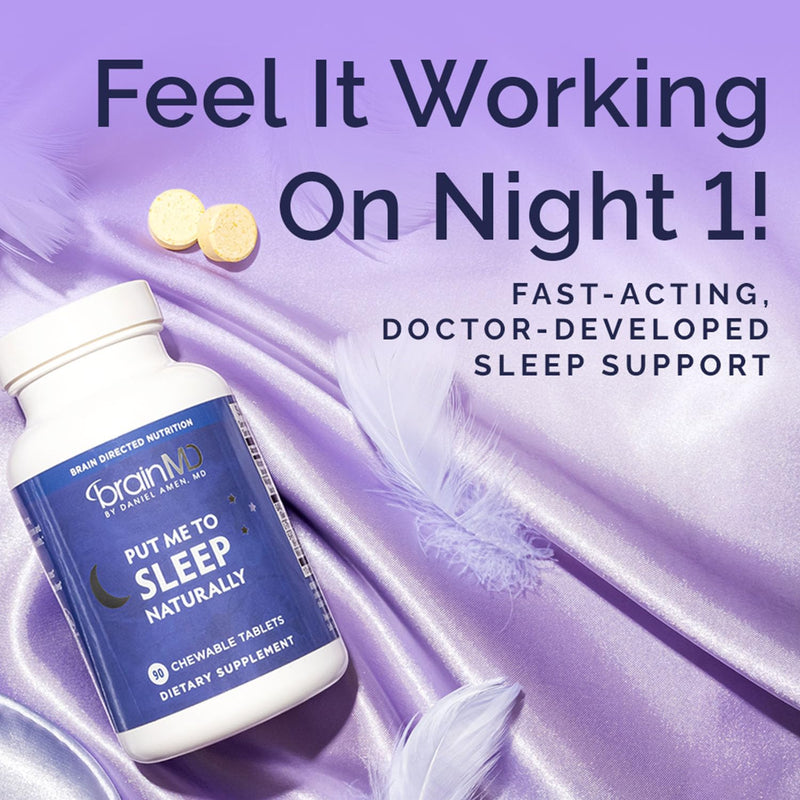 BRAINMD Put Me to Sleep Naturally - 90 Chewable Tablets | Melatonin, L-Theanine, Magnesium, GABA, Vitamin B6 & 5-HTP, Gluten Free, 45 Servings 45 Servings (Pack of 1)