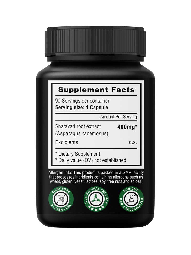 [Australia] - Shatavari Root Extract Capsules | 90 Veg Caps 400mg | Asparagus Racemosus | Natural Hormonal Balance, PMS and Menopause Support | Non-GMO & Gluten Free | Ayurvedic Supplement | 45 Days Supply 