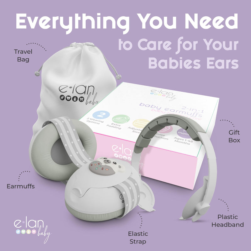 [Australia] - 2-in-1 Baby Ear Muffs Noise Protection - Baby Headphones for Noise & Plane Travel - 2 Headbands - Toddler Ear Protection for Infant & Toddler Travel Essential, Age 1-36 Months 