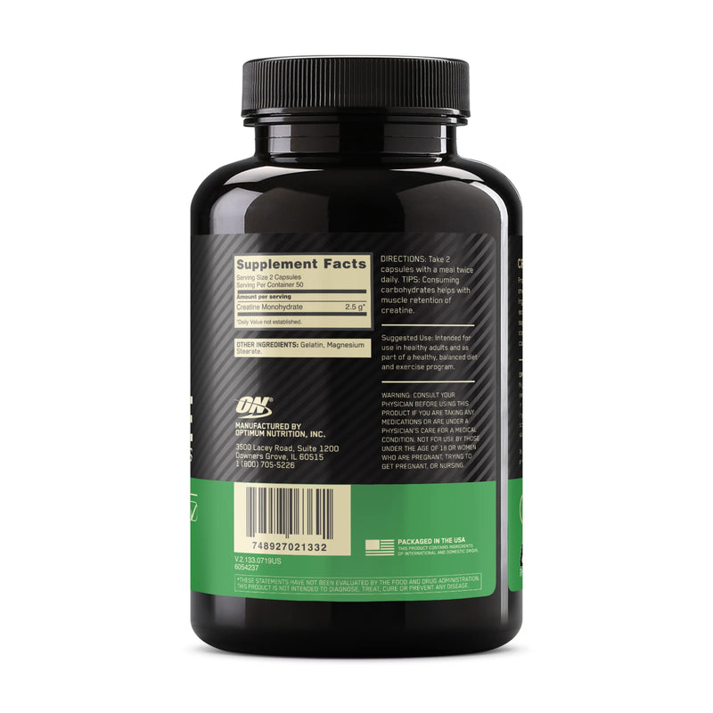 [Australia] - Optimum Nutrition Micronized Creatine Monohydrate Capsules, Keto Friendly, 2500mg, 100 Capsules Unflavored - Capsules 100 Count (Pack of 1) 