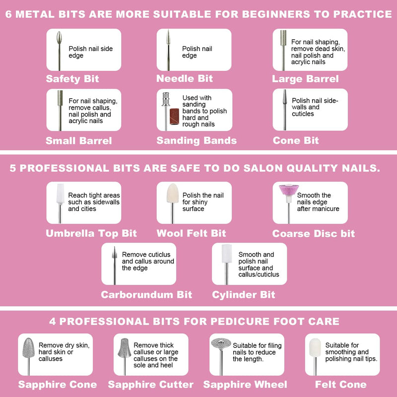 [Australia] - Manicure Pedicure Set Wireless Portable, 2 in 1 Heartyfly Manicure Set Electric & Pedicure Set Foot Care Electric, USB Rechargeable 10 Levels Adjustable 15 Bits, LED Light LCD Display White 