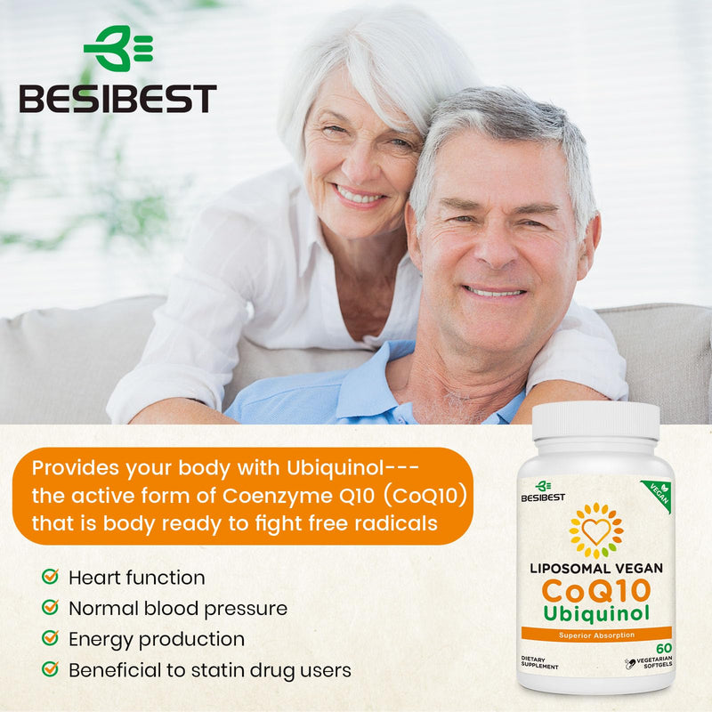 Besibest 1000mg Liposomal CoQ10 Ubiquinol, 240 Vegan Softgels, High Absorption Ubiquinol CoQ10 Supplement, Active Antioxidant Form of Coenzyme Q10 for Heart Function & Energy Production 60 Count (Pack of 4)