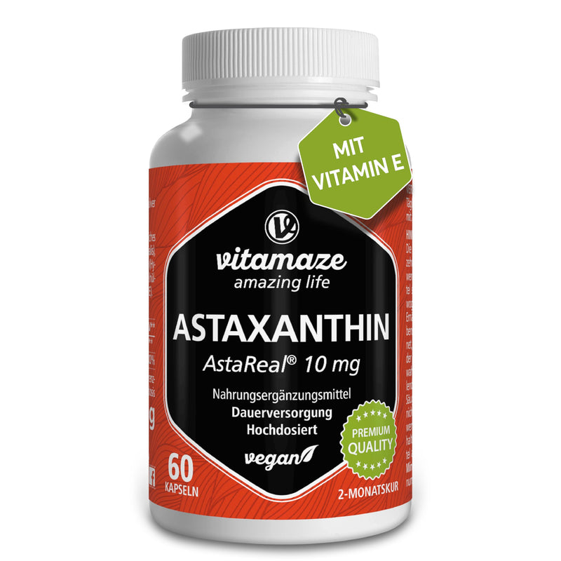 [Australia] - Astaxanthin capsules high dosage & vegan, 10 mg per capsule, natural astaxanthin powder from blood rain algae, 60 capsules for 2 months, dietary supplement without additives 10 mg astaxanthin 