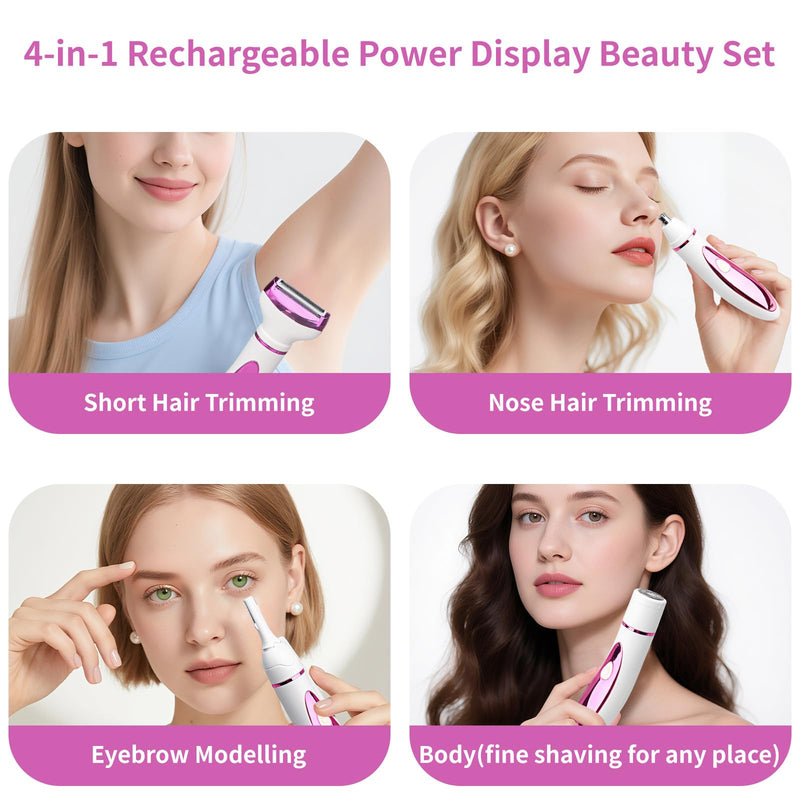[Australia] - Electric Razor for Women Men : 4 in 1 Painless Ladies Wet & Dry Body Razors and Facial Hair Remover, Rechargeable Led Display Hair Removal Kit for Nose Face Body Leg Bikini Arm Hair Pink 
