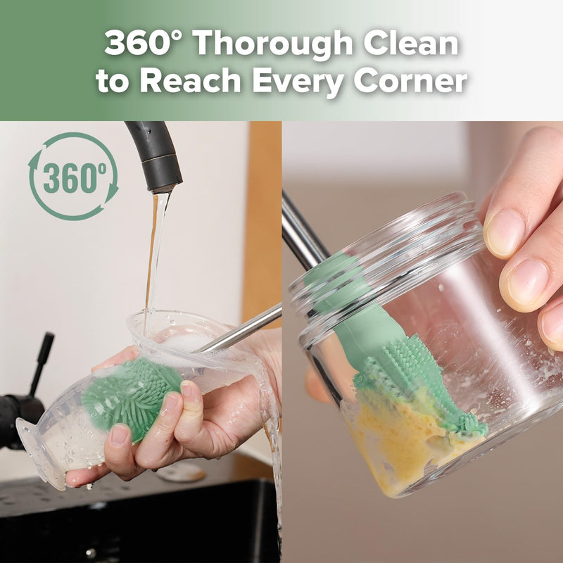[Australia] - haakaa Cleaning Brush Silicone Bottle Brush Double-Ended Soft Silicone Bristles for Breast Pumps, Breast Milk Collectors, Baby Bottles, Teats, Breastmilk Storage Bags, Pea Green-1pk 1 Piece Set 