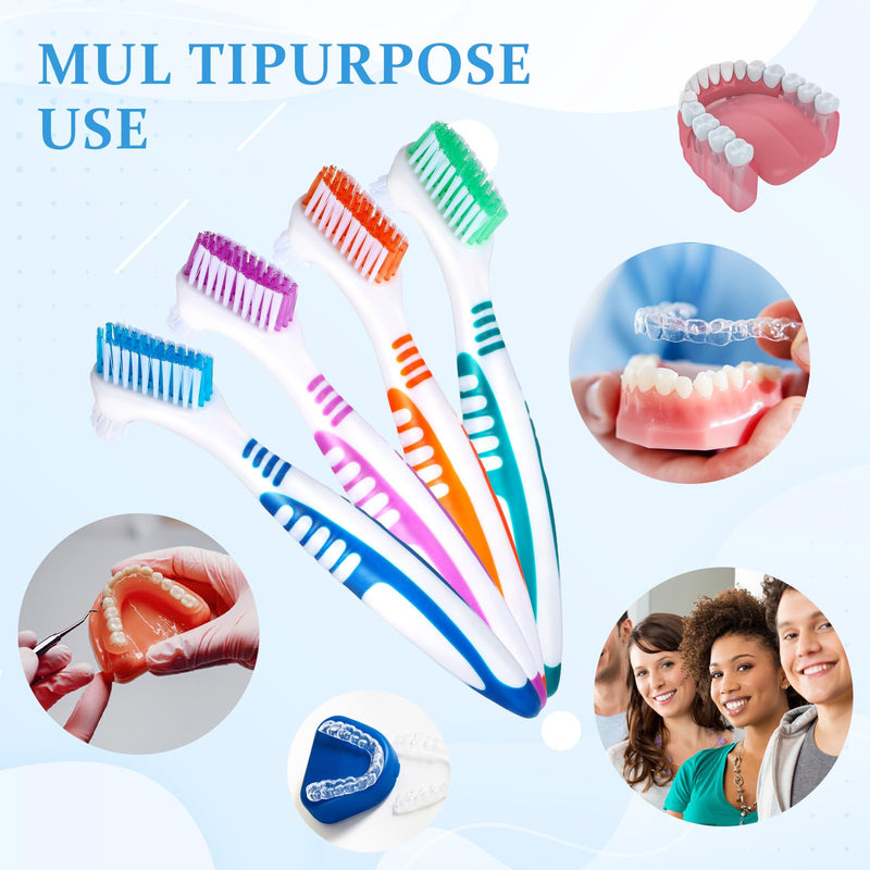 [Australia] - 10 Pcs Denture Brush - False Teeth Cleaner, Double Sided, Portable, Soft Multi-Layered Bristles, Ergonomic Rubber Handle 