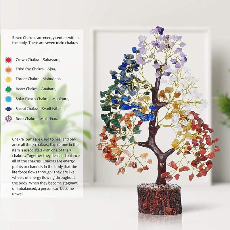 [Australia] - YATSKIA Chakra Tree of Life - Crystal Tree for Positive Energy - Seven Chakra Tree - 7 Chakra Tree, Money Tree, Feng Shui Decor, Crystals and Healing Stones Seven Chakra Golden Wire 