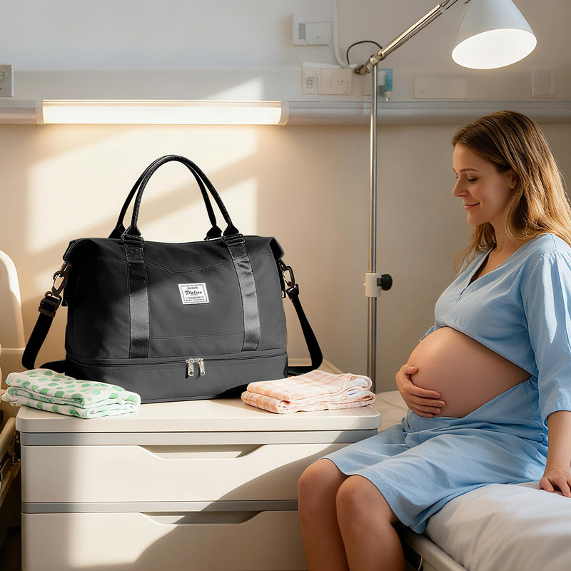Travel Duffel Weekender Bag Women Tote Carry On Bags With Shoe Compartment | 18x14x8 inches Travel Overnight Bags with Trolley Sleeve for Airplanes Sport Tote Gym for Men Lightweight Daypack Black..