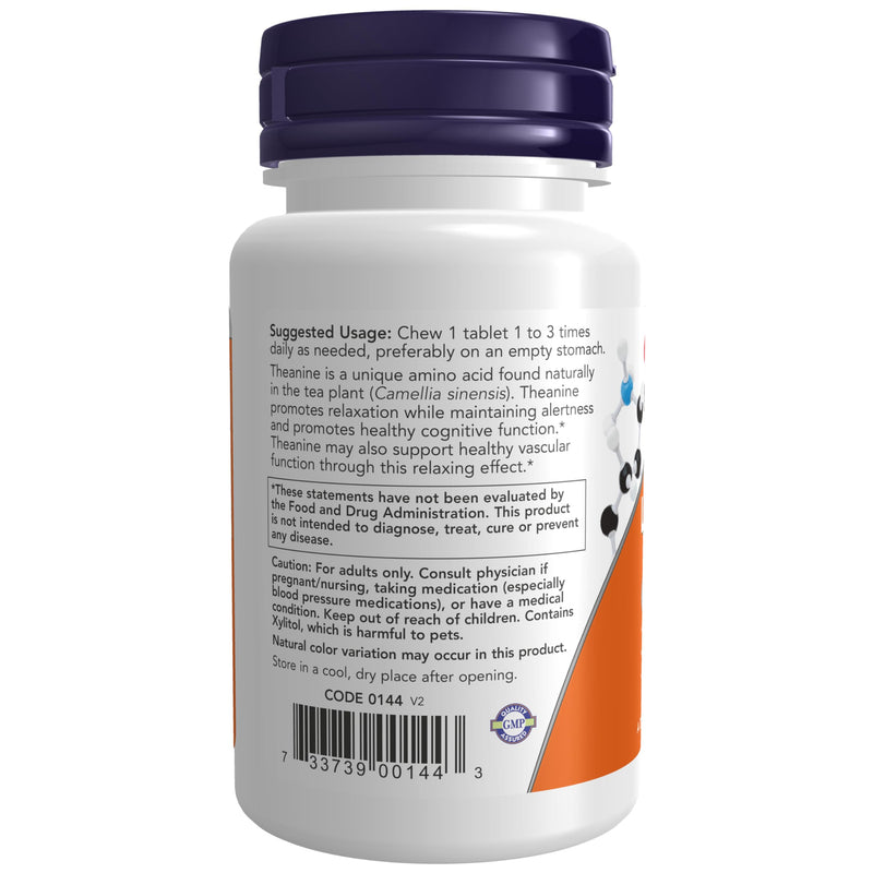 NOW Supplements, L-Theanine 100 mg with Inositol and Taurine, Tension Management*, 90 Chewables