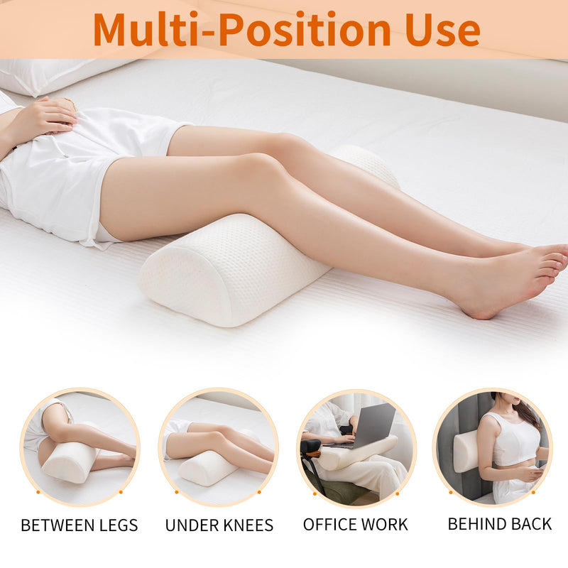 [Australia] - Half Moon Bolster Pillow - Perfect for Legs, Knees, Lower Back, Ankle and Head Support. Versatile Lumbar Support for Bed, Includes Memory Foam and Machine Washable Cover - L White 20.5" x 8" x 4.5" 