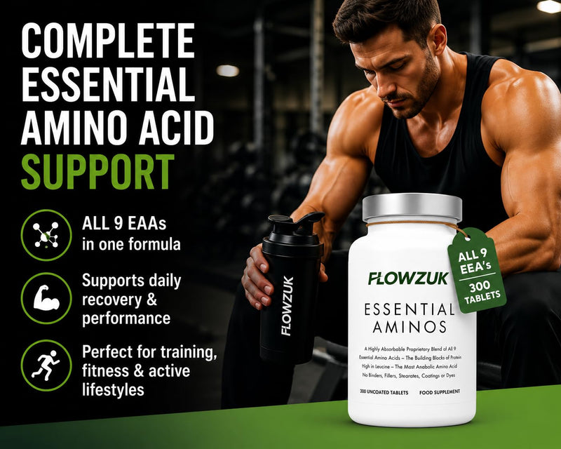 Essential Amino Acids – 300 Tablets | Full Spectrum EAAs with BCAAs | Vegan-Friendly | UK Made | High-Strength Amino Supplement