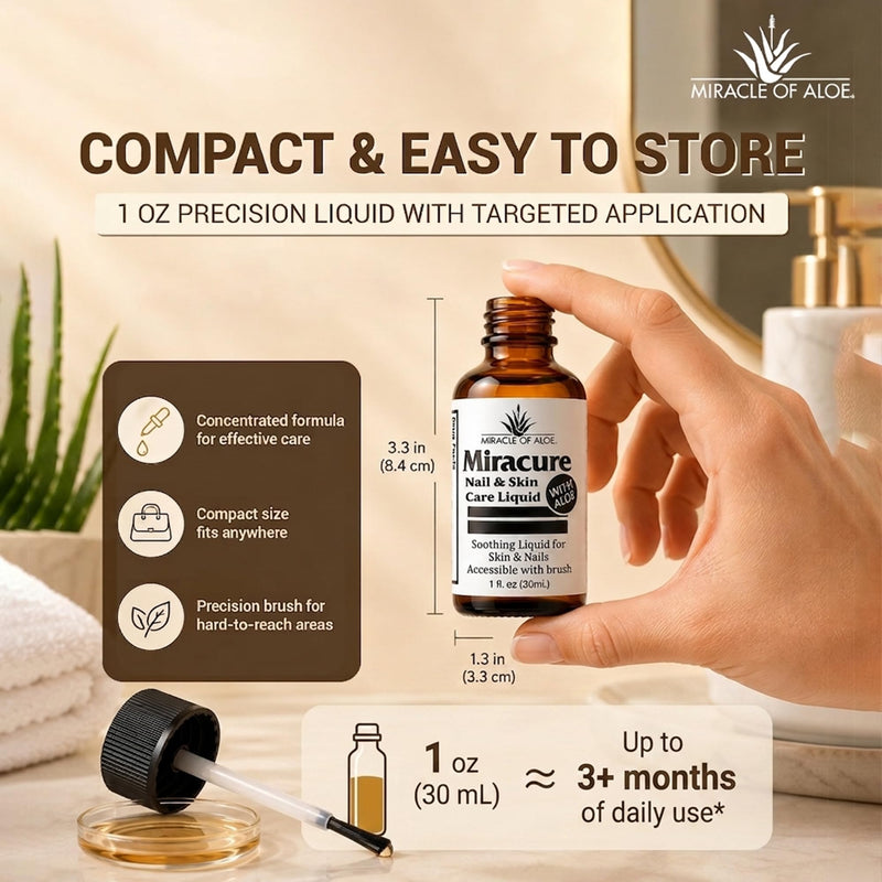 Miracle of Aloe’s UltraAloe Nail Care Liquid, 1 Oz, Brush Applicator | Aloe Based Foot Care For Fingernails, Toenails, Cuticles & Surrounding Skin, Toe Separators, Tea Tree Oil, Odor Control