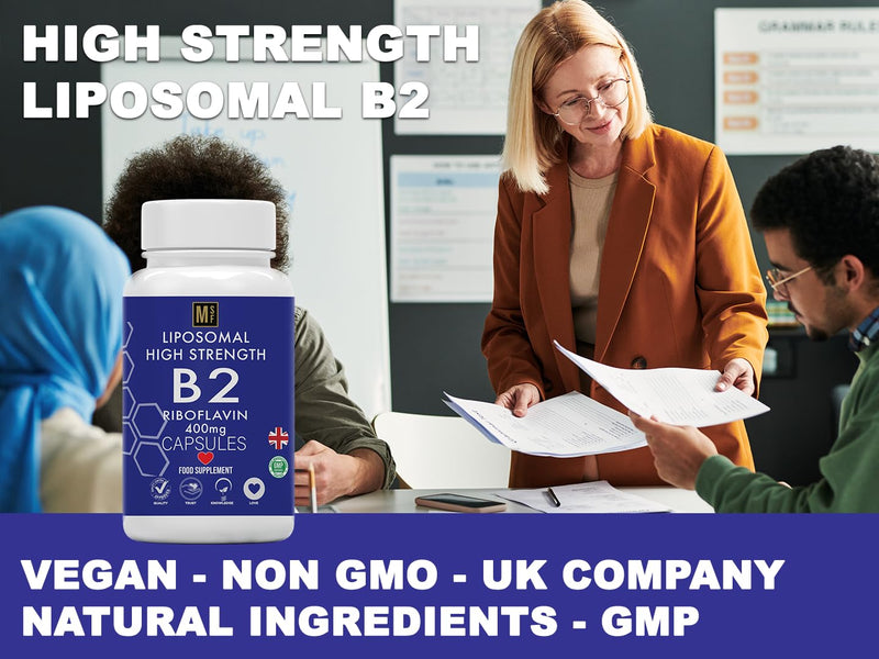 Vitamin B2 Riboflavin | 400mg Migraine Support 180 Capsules | 6 Months Supply | Vegan, High Strength Riboflavin Supplement | Liposomal Delivery for Maximum Absorption | Non-GMO | UK Company