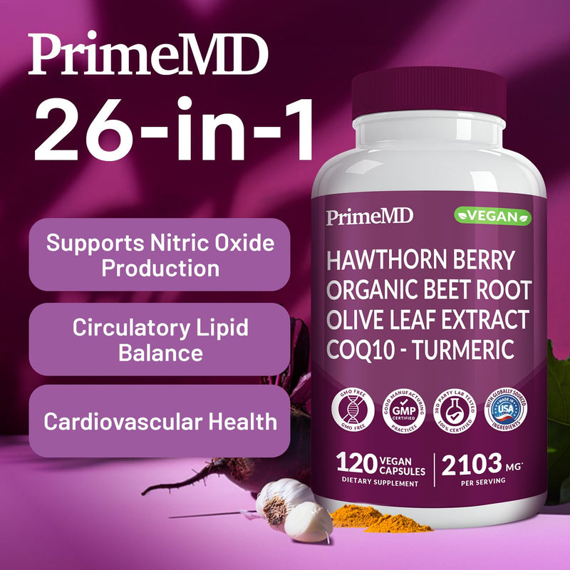 [Australia] - 26-in-1 Nitric Oxide Supplement - Blood Pressure Supplements for Heart Health with Coq 10, Organic Beet Root Capsules, Olive Leaf Extract, Hawthorn Berry and Garlic Supplements with 2103mg Per Serving 
