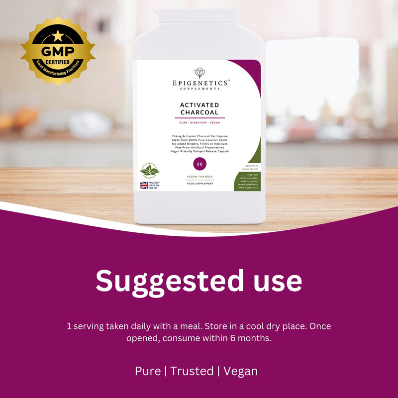 Activated Charcoal 334mg | 100% Pure Coconut Shell Charcoal | 90 Delayed Release Capsules | 3 Month Supply | High Absorption Natural Detox Cleanse | UK Made Supplement for Men & Women