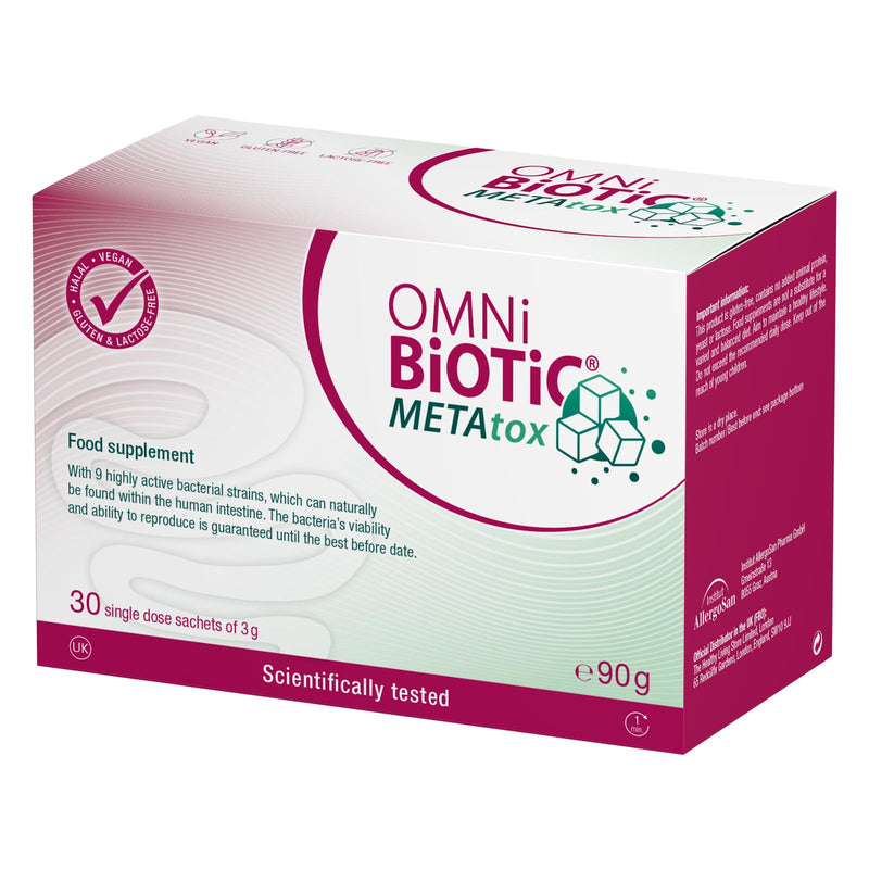 OMNi BiOTiC METAtox | Sugar and Fat Metabolism Under Control | Probiotic Powder | 30 Sachets | 15 Billion Bacteria per Daily dose | Vegan | Halal | for Daily use White