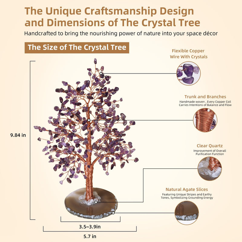 Hopeseed Amethyst Chakra Crystal Tree of Life Handmade Bonsai Healing Crystals Tree for Home, Desk, Living Room, Office Decor for Positive Energy, Good Luck Birthday Gift for Women, Mom, Men Amethyst Chakra Tree