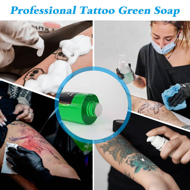 [Australia] - Tattoo Green Soap 500mL (16.9oz) + Foam Pump Bottle 200mL (6.76oz) - Professional Tattoo Cleaning Supplies, Vegan Formula for Gentle Skin Cleaning 