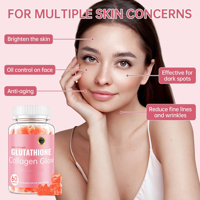 Glutathione Collagen Glow Gummies for Women, Glutathione Collagen Glow Gummies for Dark Spot, 60/120Pcs Korean Organic Glow Beauty Collagen for Skin Care Anti-Aging (1) 1