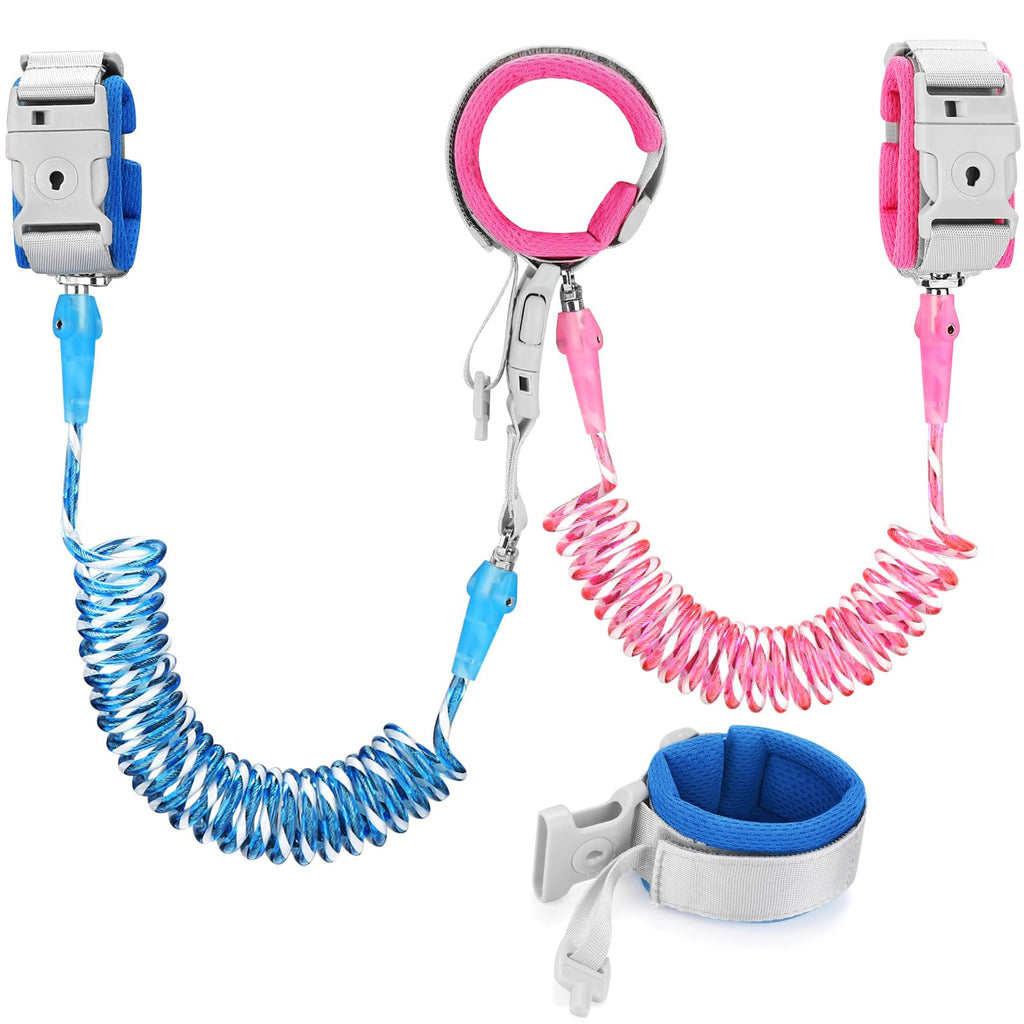 Accmor Toddler Leash with Key Lock, 2 in 1 Upgraded Anti Lost Wrist Link, 2 Packs Reflective Baby Leash with 360 Degree Rotating Connector and Adjustable Bracelet for Babies Boys Girls (6.56ft) Dark Blue, Rose Pink