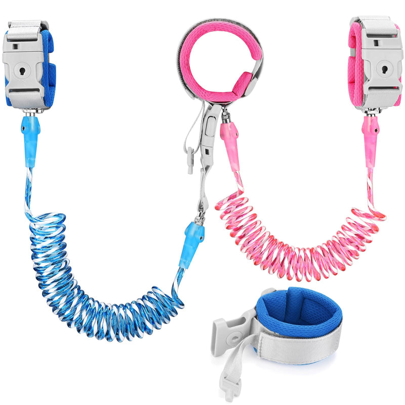 Accmor Toddler Leash with Key Lock, 2 in 1 Upgraded Anti Lost Wrist Link, 2 Packs Reflective Baby Leash with 360 Degree Rotating Connector and Adjustable Bracelet for Babies Boys Girls (6.56ft) Dark Blue, Rose Pink