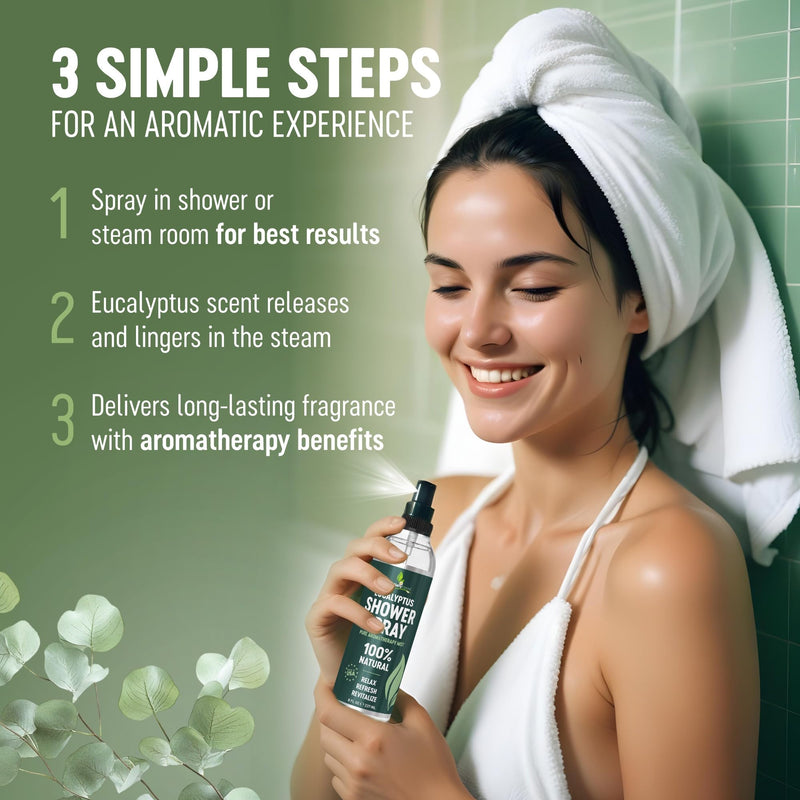Pure Eucalyptus Shower Spray - Eucalyptus Spray for Shower, Sauna and Spa | 100% Pure & Organic Oil - Steam Room Oil - Aromatherapy - Sinus Congestion Relief - Tension Relief - Made in USA - Big (8oz) 8 Fl Oz (Pack of 1)