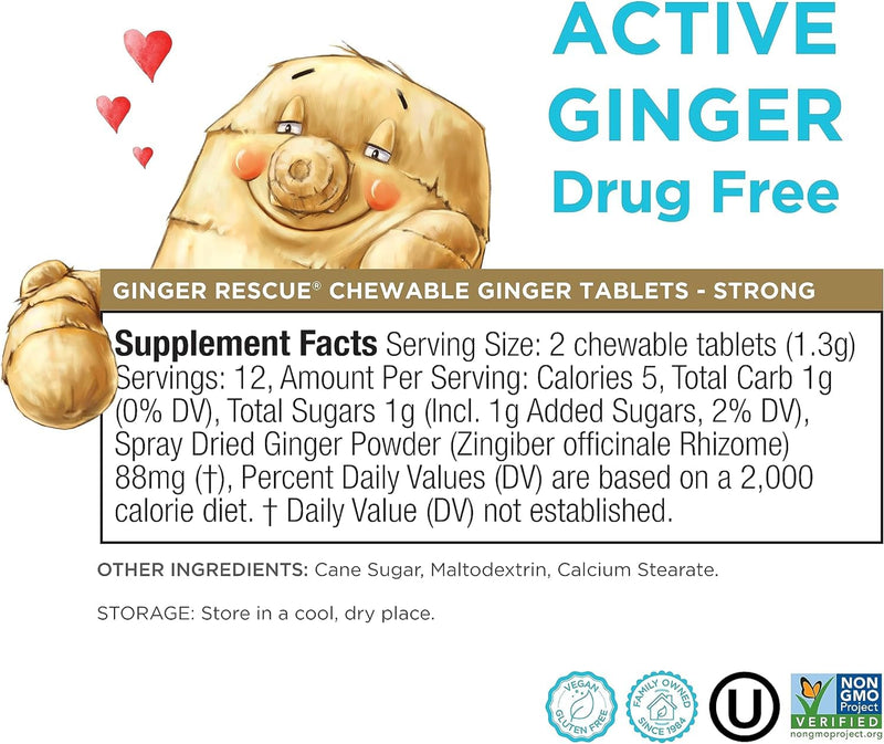 [Australia] - Ginger Rescue Chewable Tablets by The Ginger People – Drug Free Digestive Health, Chewable Tablets, Strong Ginger Flavor, 0.55 Oz, 24 Tablets, (Pack of 1) 24 Count (Pack of 1) 