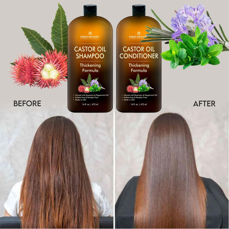 Anti Hair Loss Castor Oil Shampoo Conditioner For Men & Women Sulfate Free Castor + Rosemary + Peppermint 32 Fl Oz (Pack of 1)