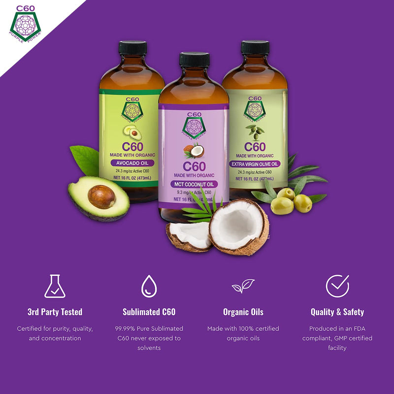 [Australia] - C60 Power - MCT 2-oz.- Organic MCT Coconut Oil, 2 Fl Oz, 99.99% Pure Carbon Fullerenes, Lift Oxidative Burden, Optimize Mitochondrial Function 2 Fl Oz (Pack of 1) 