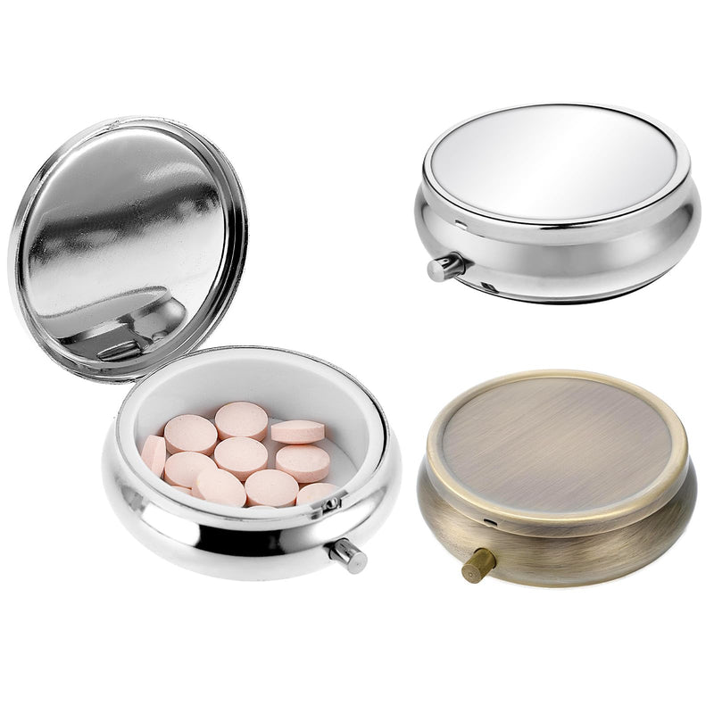 2Pcs Pill Box Small Pill Case for Purse or Pocket, Portable Cute Pill Container Metal Pill Box Decorative Medicine, Vitamin, Fish Oil and Supplements Holder Organizer Gold