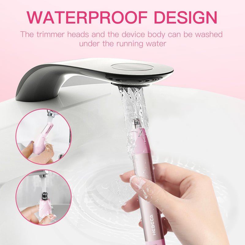 Nose Hair Trimmer for Women 3in1 Facial Hair Removal Trimmer - Metal Body, Rechargeable, Waterproof, Portable - Nose, Ear, Eyebrow, Peach-Fuzz, Lips, Chin (Pink) Pink