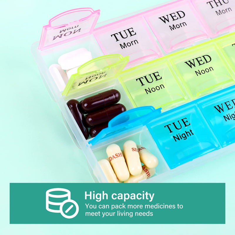 [Australia] - Large Weekly Pill Organizer 3 Times A Day, Moisture-Proof 7 Day Pill Box, Travel Pill Cases Portable for Pills Vitamin Fish Oil Supplements Colorful 
