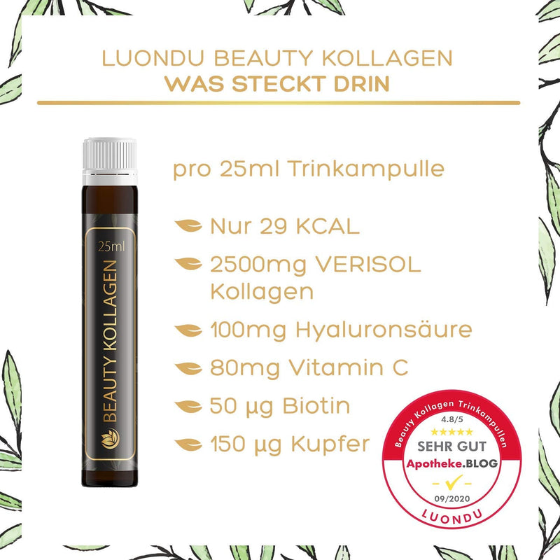 [Australia] - Luondu Beauty collagen drinking ampoules with hyaluronic acid (30 ampoules with 2500 mg premium liquid collagen) I anti-aging* for drinking I with biotin, copper & vitamin C, flower honey & royal jelly 