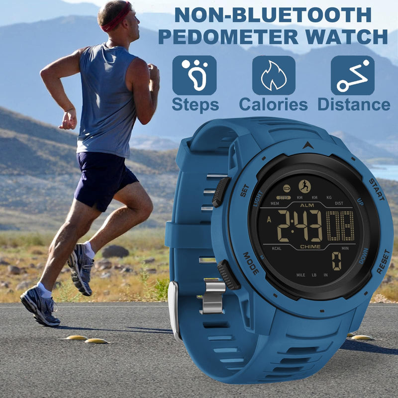 [Australia] - Men's Digital Watch Waterproof Pedometer Watches Sport Watch Step Counter Calorie Military Watch with Stopwatch Alarm LED Backlight Countdown blue 
